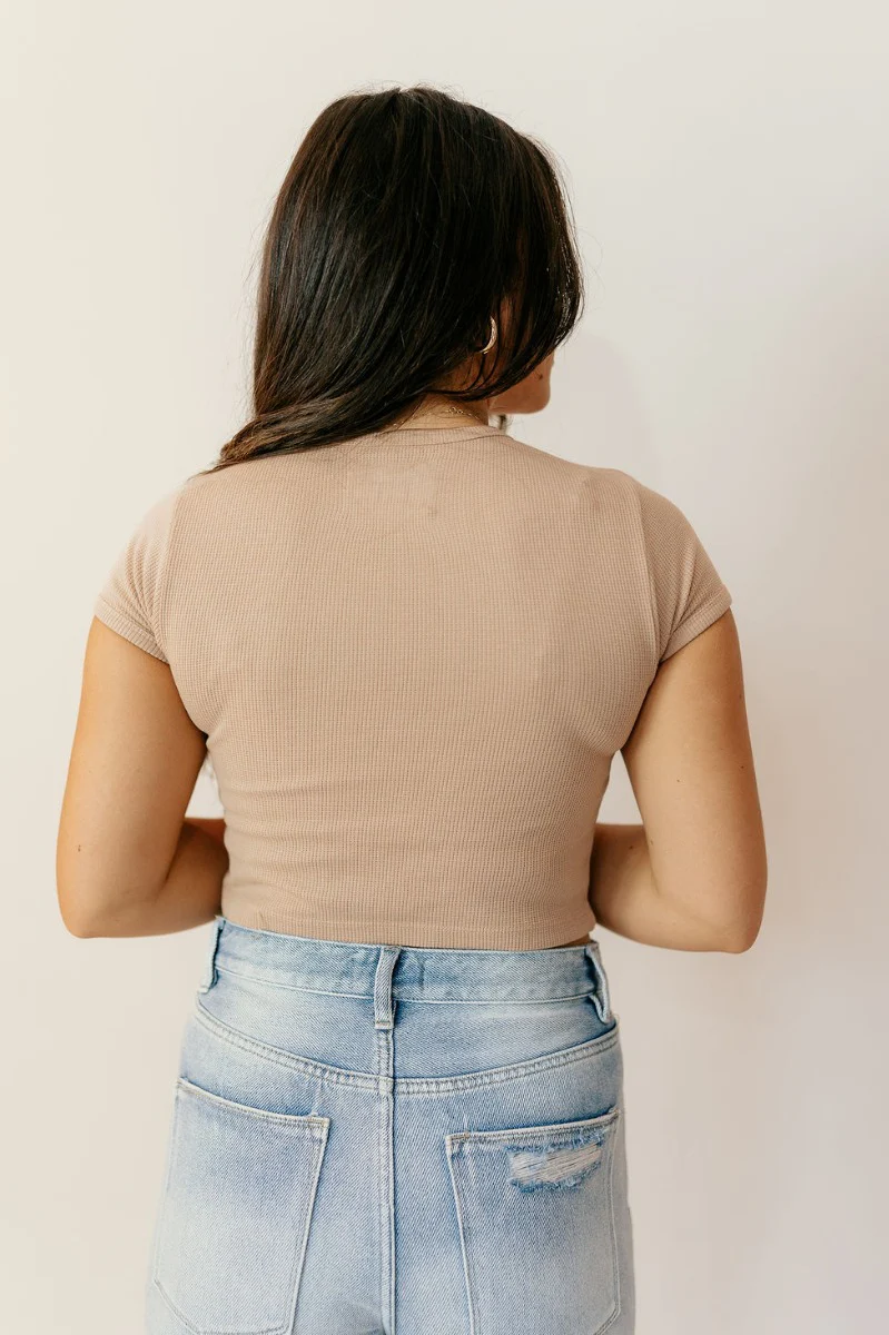 Taryn Taupe Basic Short Sleeve Top - Image 7