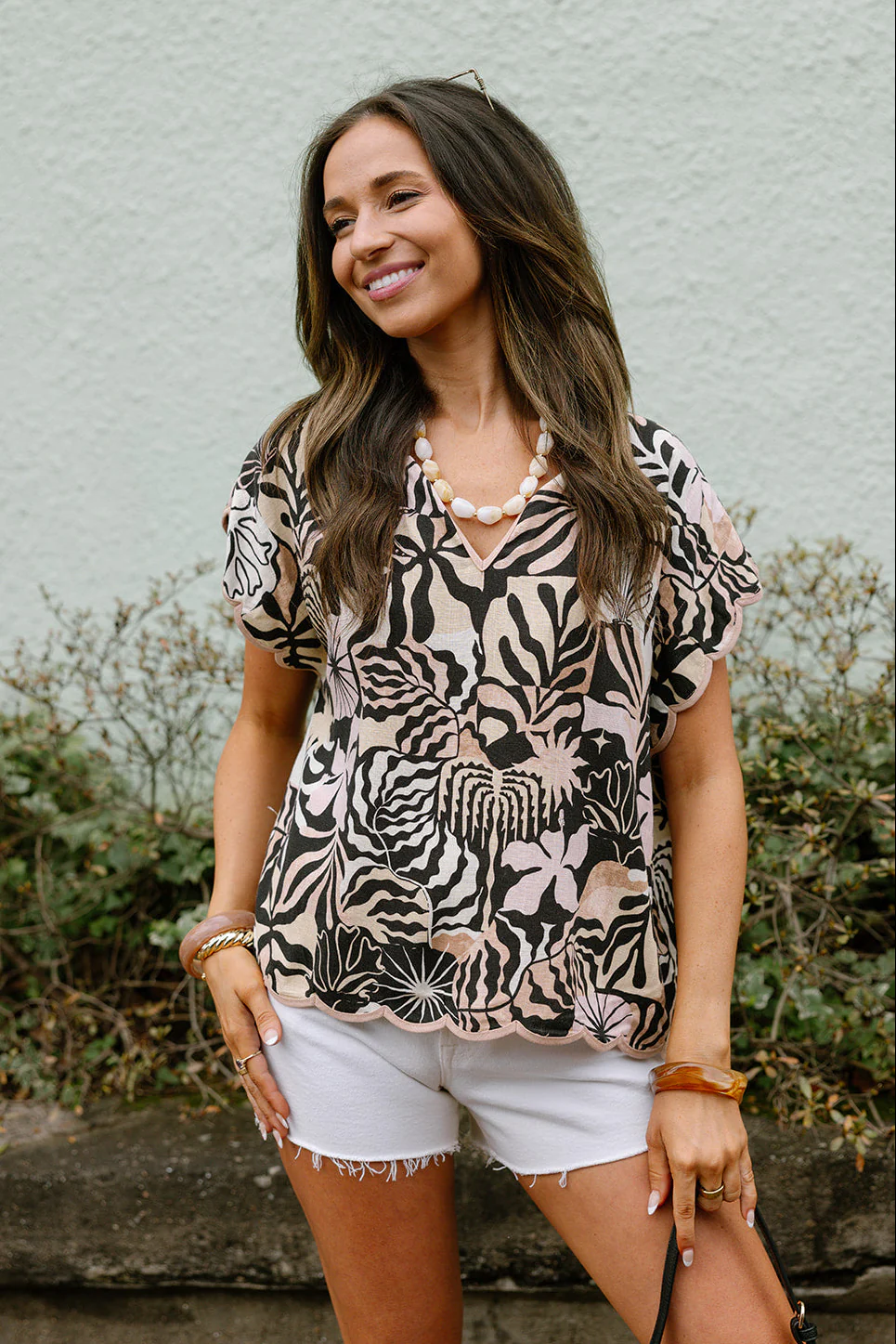 Tasha Multi Floral Scalloped Top