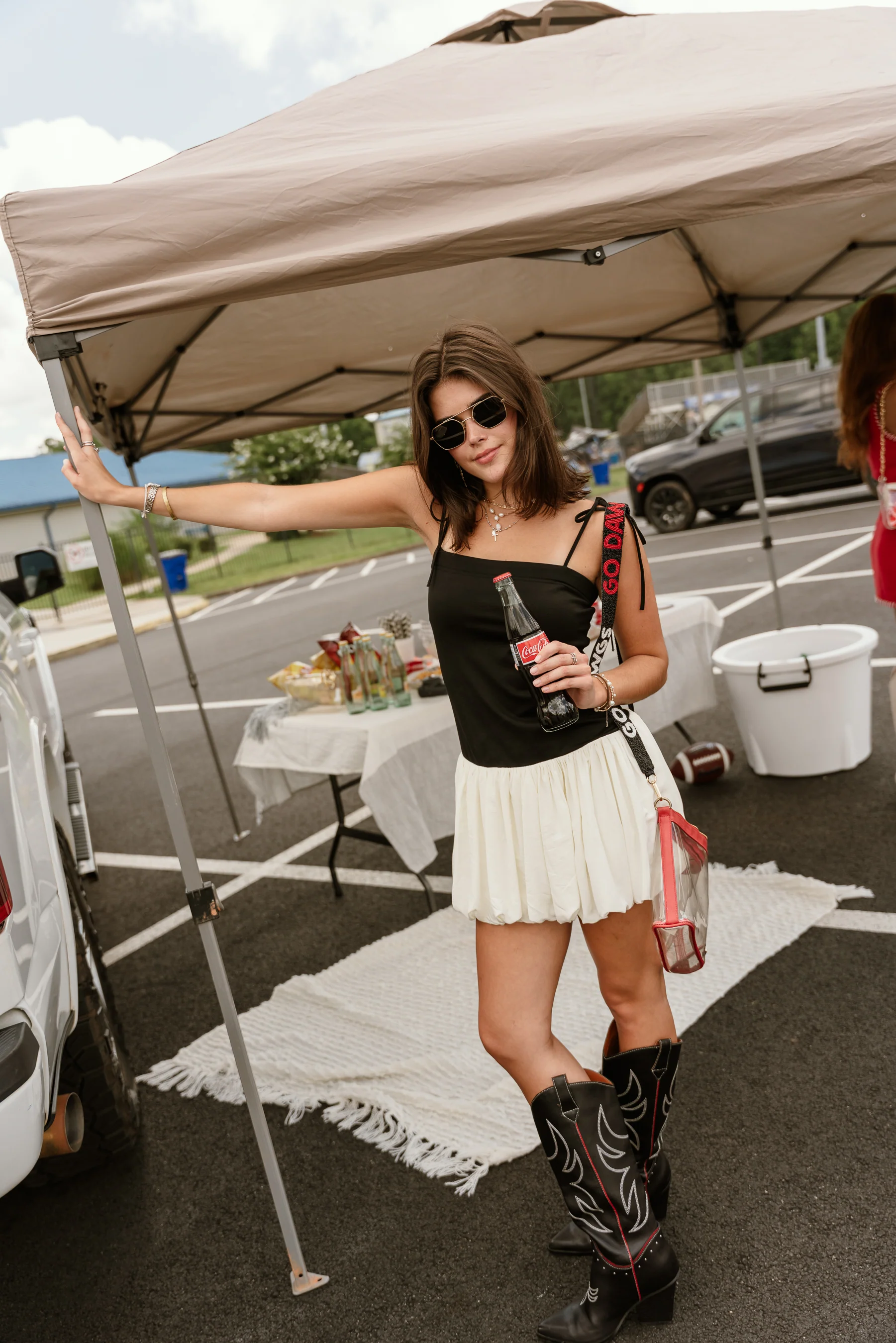 Tatum Black & Cream Bubble Hem Mini Dress - Image 2
