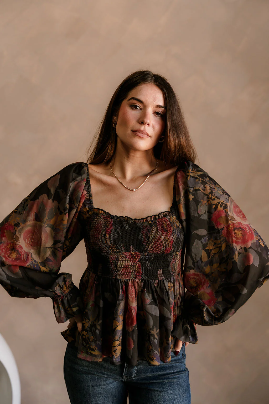 Tatum Black Multi Floral Long Sleeve Top