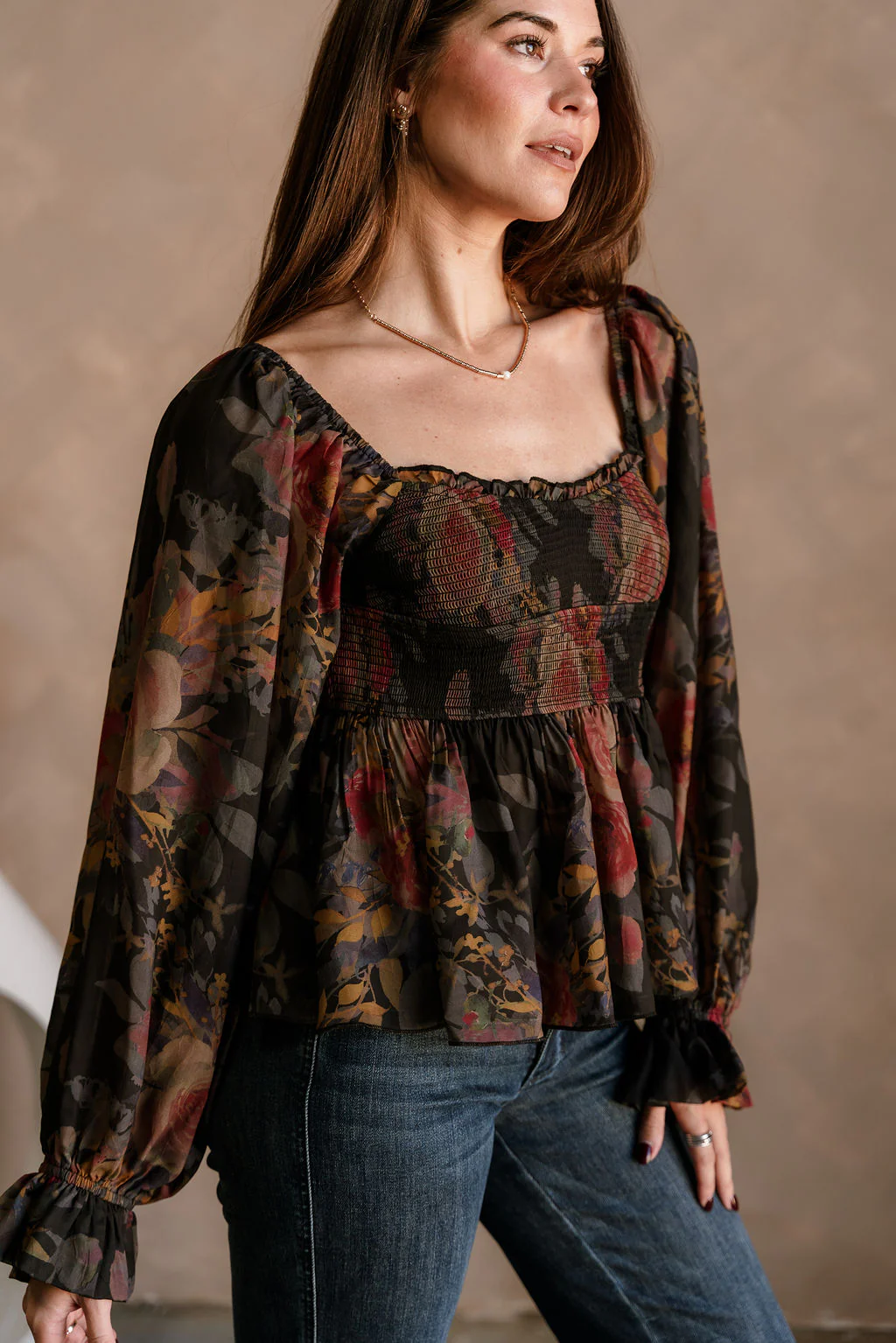 Tatum Black Multi Floral Long Sleeve Top - Image 5