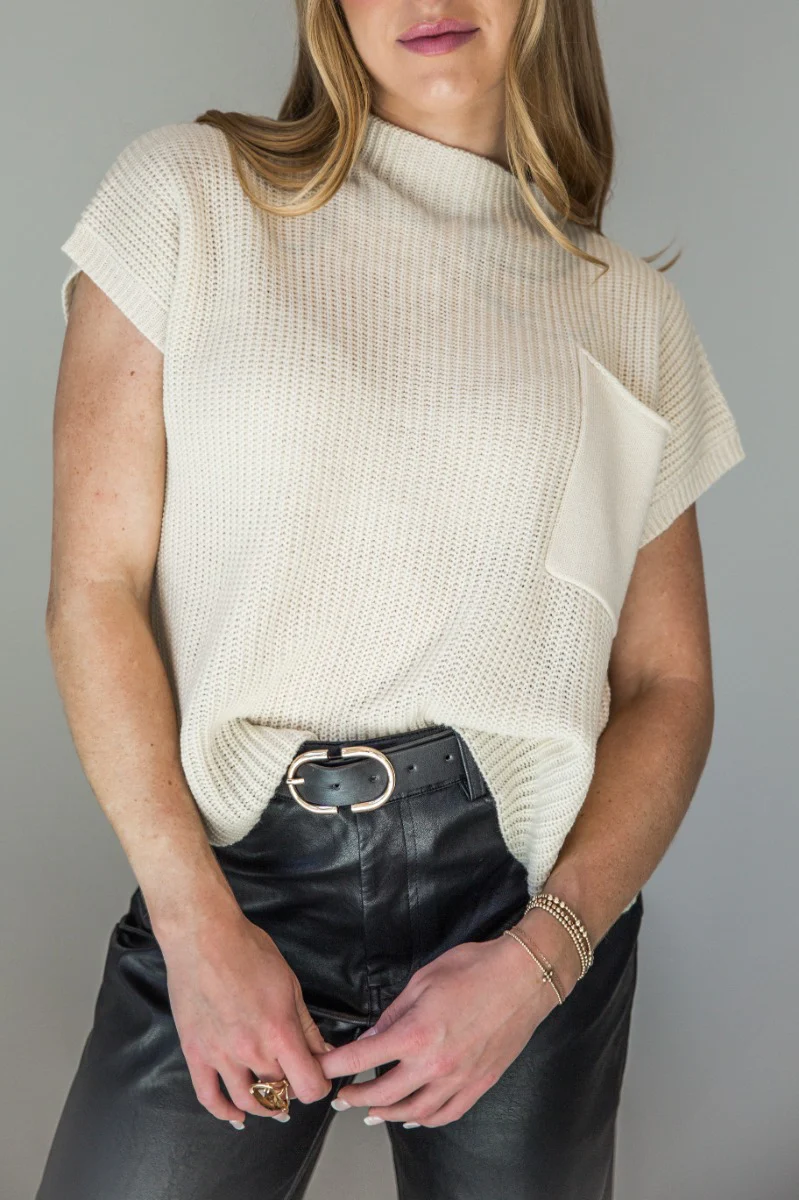 Tatum Cream Mock Neck Sleeveless Sweater - Image 3