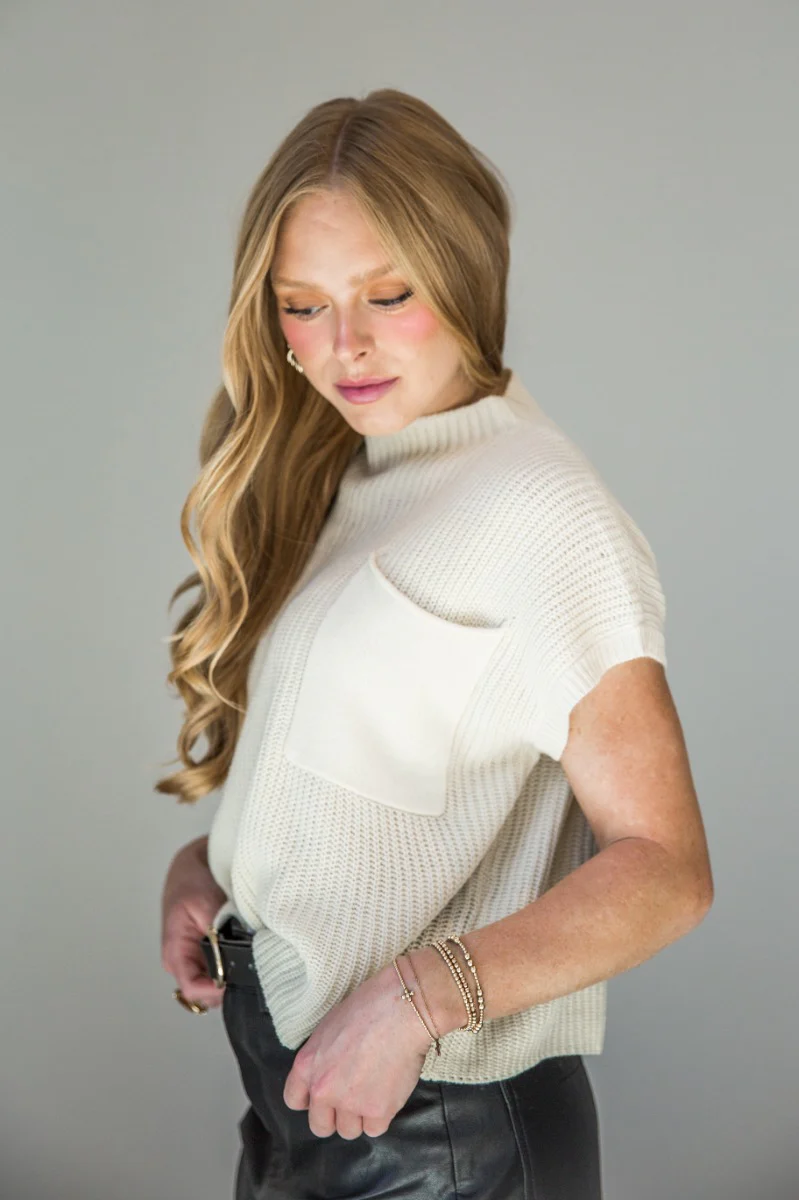 Tatum Cream Mock Neck Sleeveless Sweater - Image 4