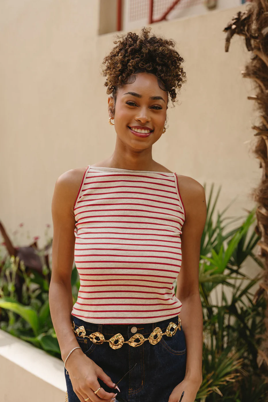 Tatum Red & Oatmeal Stripe Tank