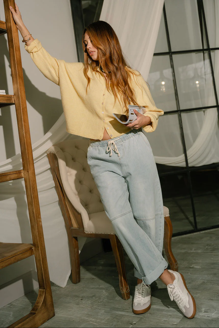 Rowyn Yellow Button-Up Knit Cardigan - Image 3