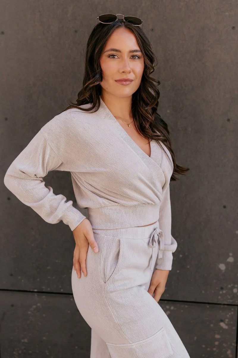 Teagan Light Grey Ribbed Long Sleeve Top