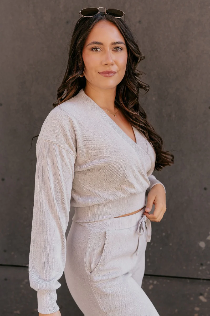 Teagan Light Grey Ribbed Long Sleeve Top - Image 4
