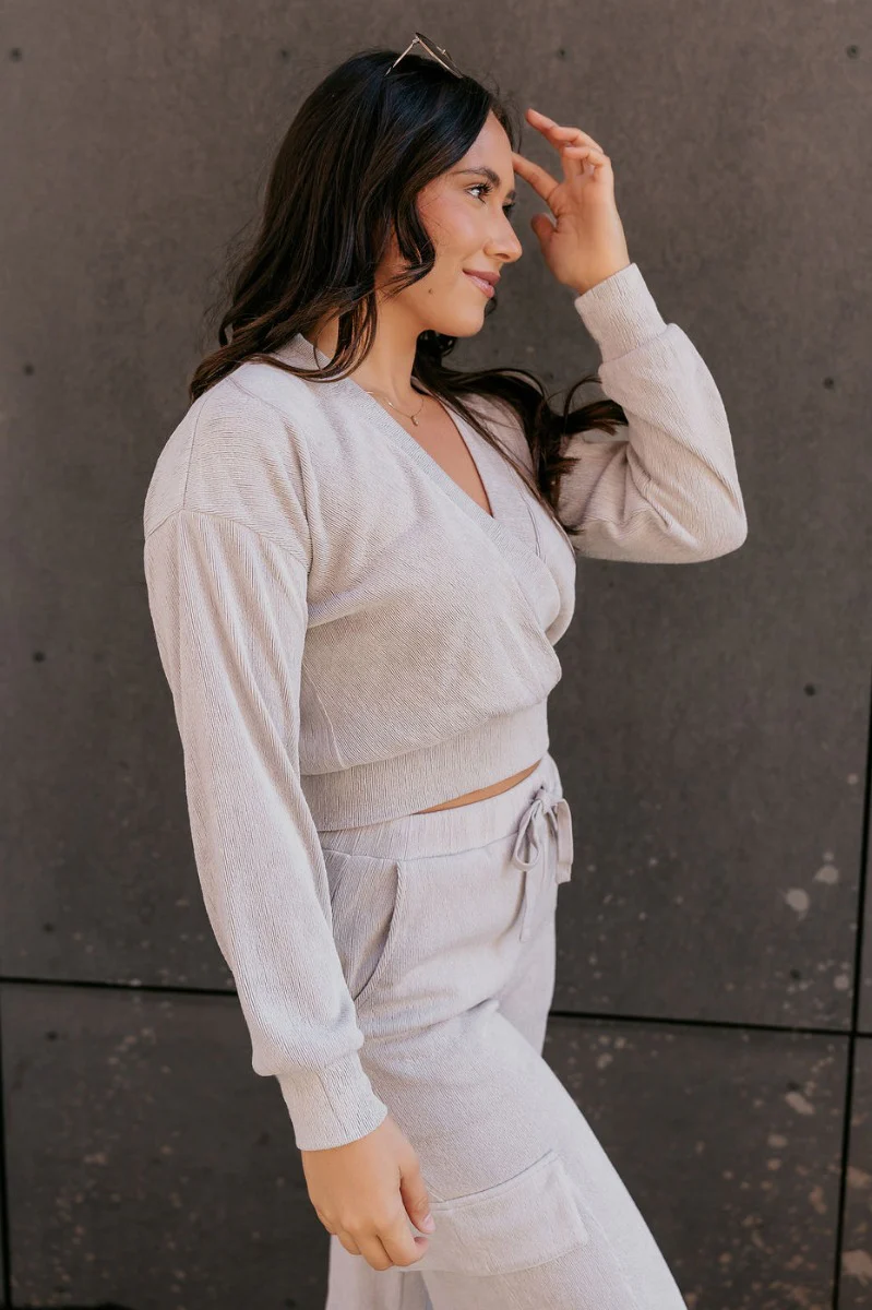 Teagan Light Grey Ribbed Long Sleeve Top - Image 5