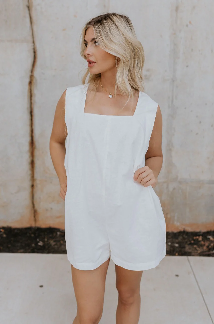 Teagan White Square Neckline Romper - Image 3