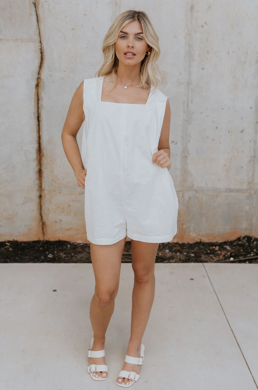Teagan White Square Neckline Romper - Image 5
