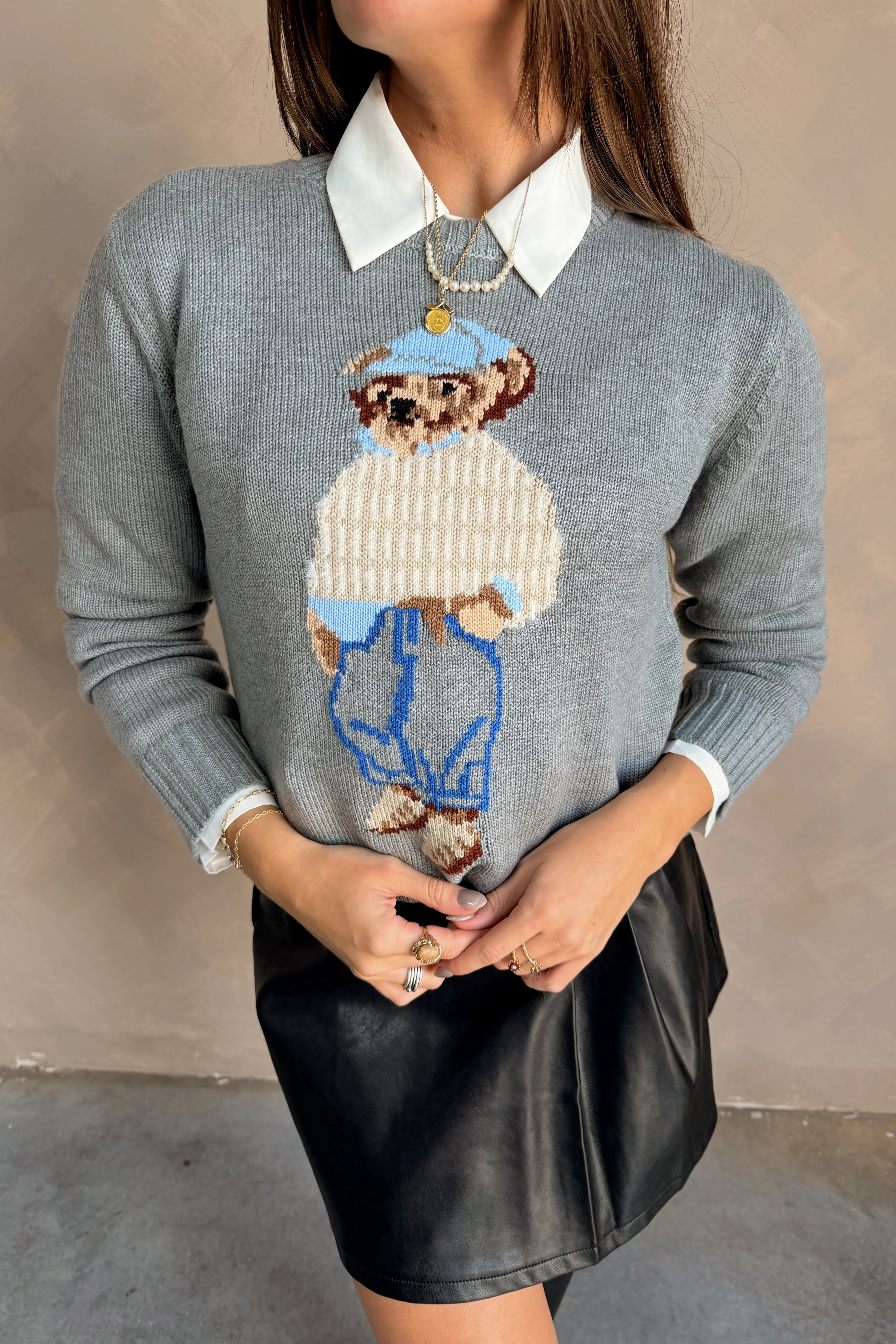 Tegan Grey Teddy Bear Sweater - Image 4