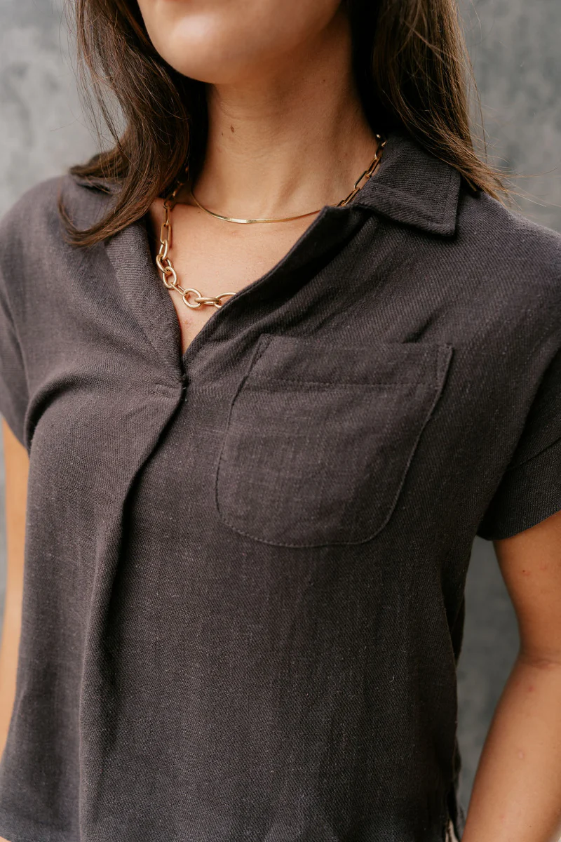 Teri Grey Front Pocket Short Sleeve Top - Image 6