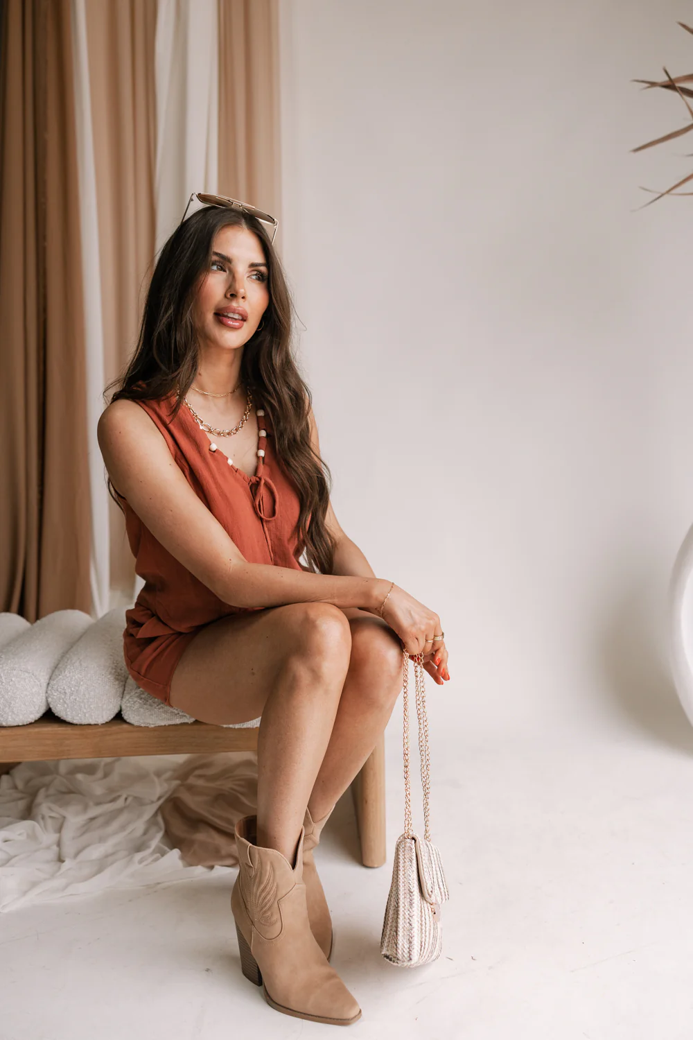 Terra Rust Beaded Tie Top - Image 4