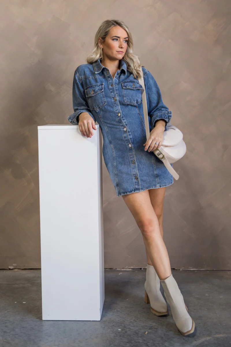 Tessa Blue Denim Long Sleeve Mini Dress