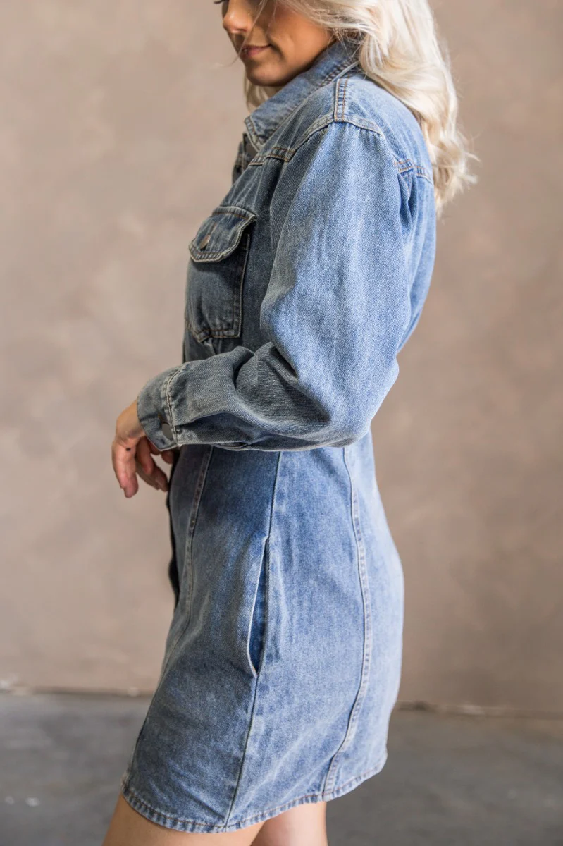 Tessa Blue Denim Long Sleeve Mini Dress - Image 3