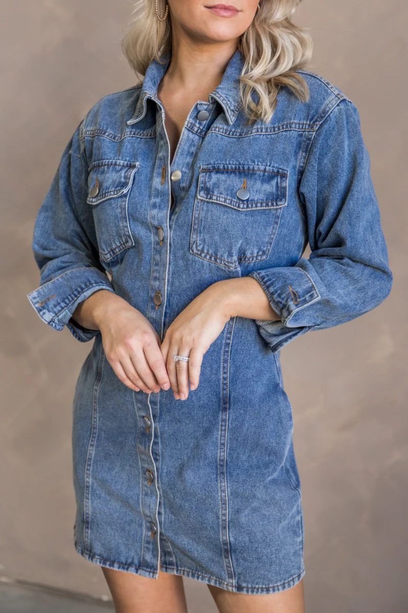 Tessa Blue Denim Long Sleeve Mini Dress - Image 4