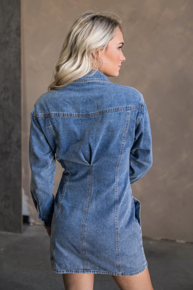 Tessa Blue Denim Long Sleeve Mini Dress - Image 5
