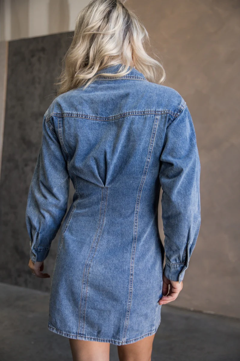 Tessa Blue Denim Long Sleeve Mini Dress - Image 6