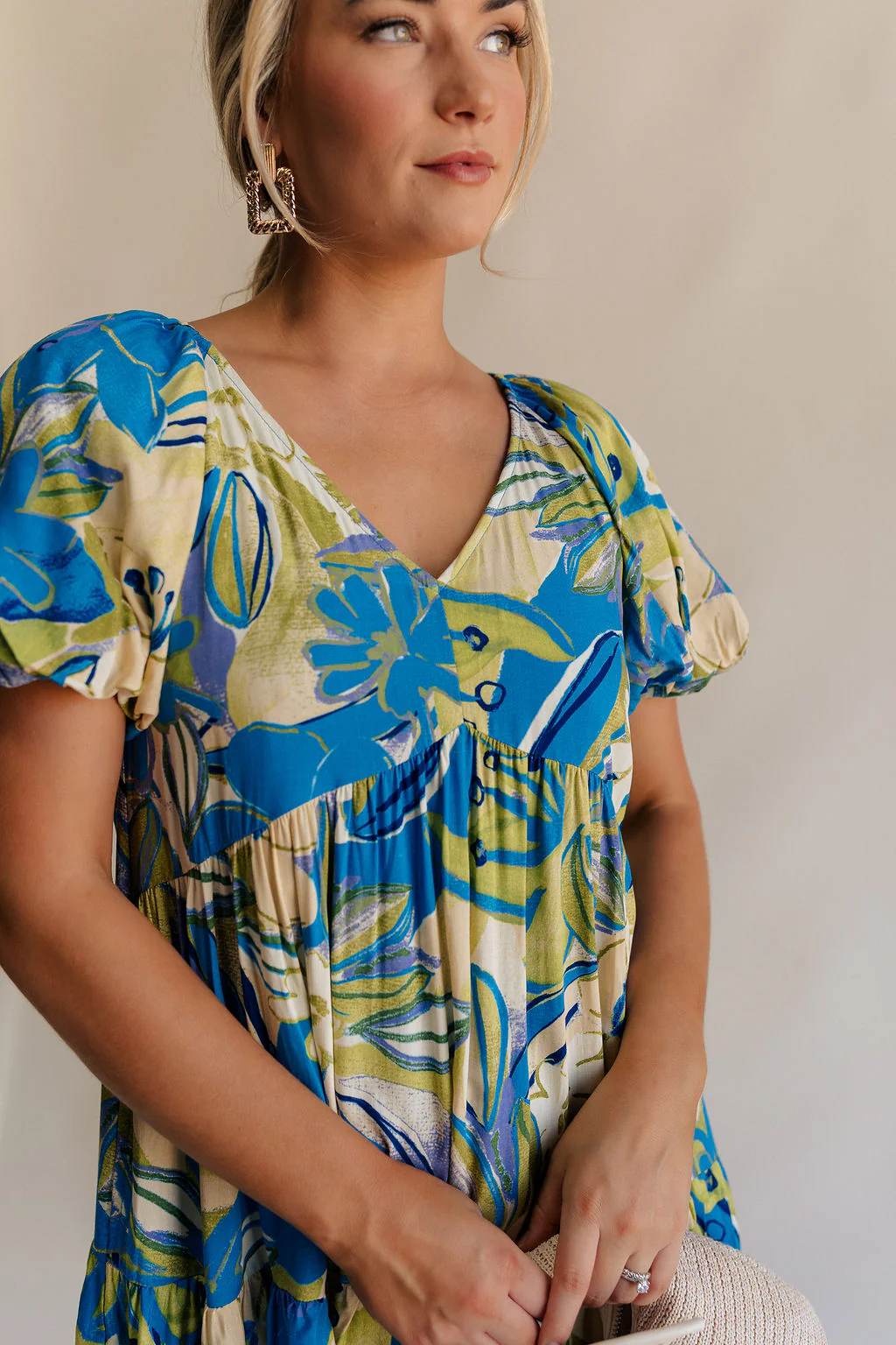 Tessa Blue & Lime Green Floral Mini Dress - Image 2