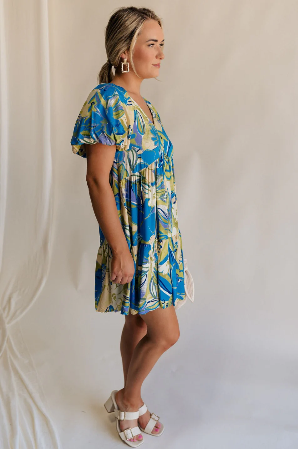 Tessa Blue & Lime Green Floral Mini Dress - Image 7