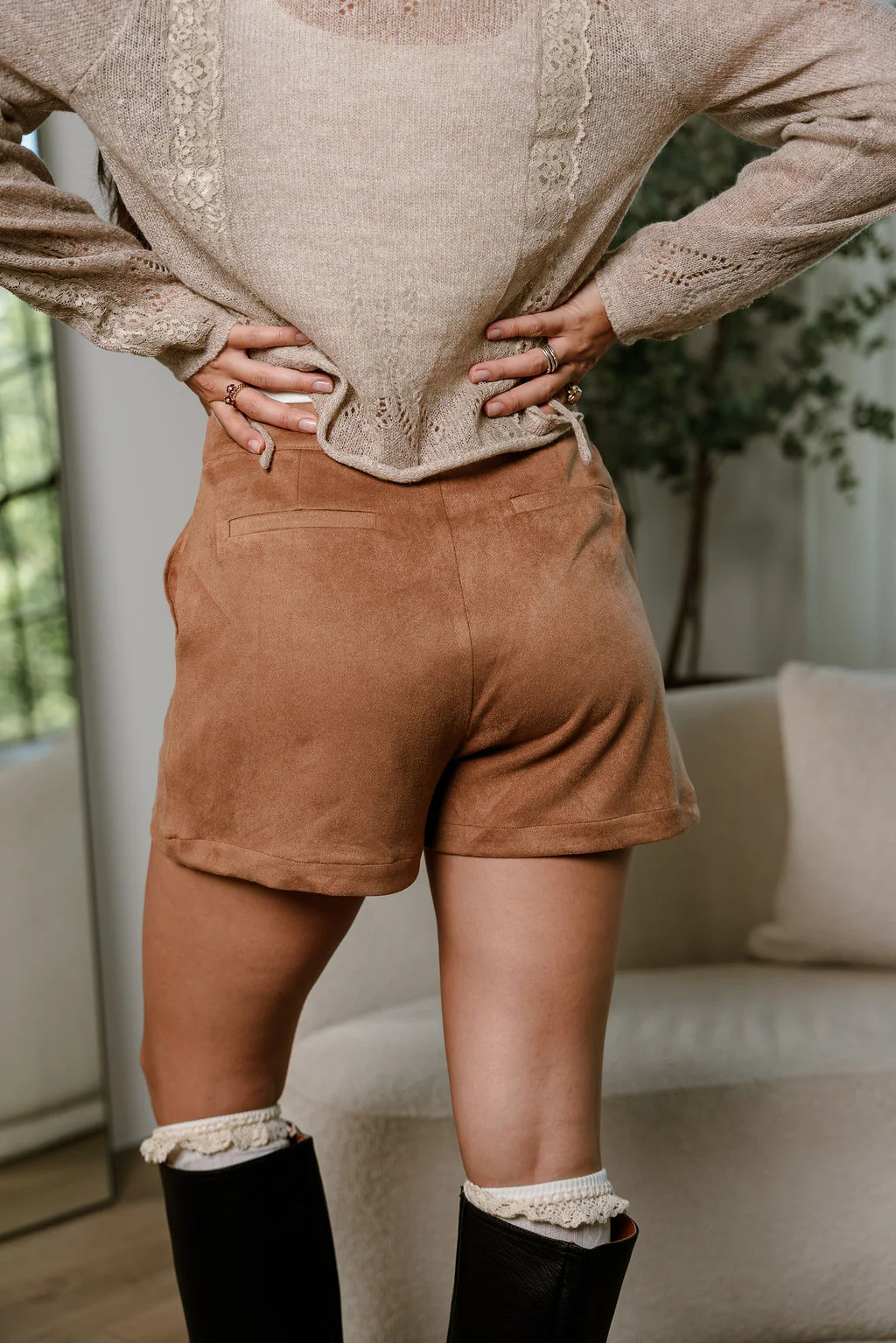 Tessa Camel Suede Shorts - Image 4
