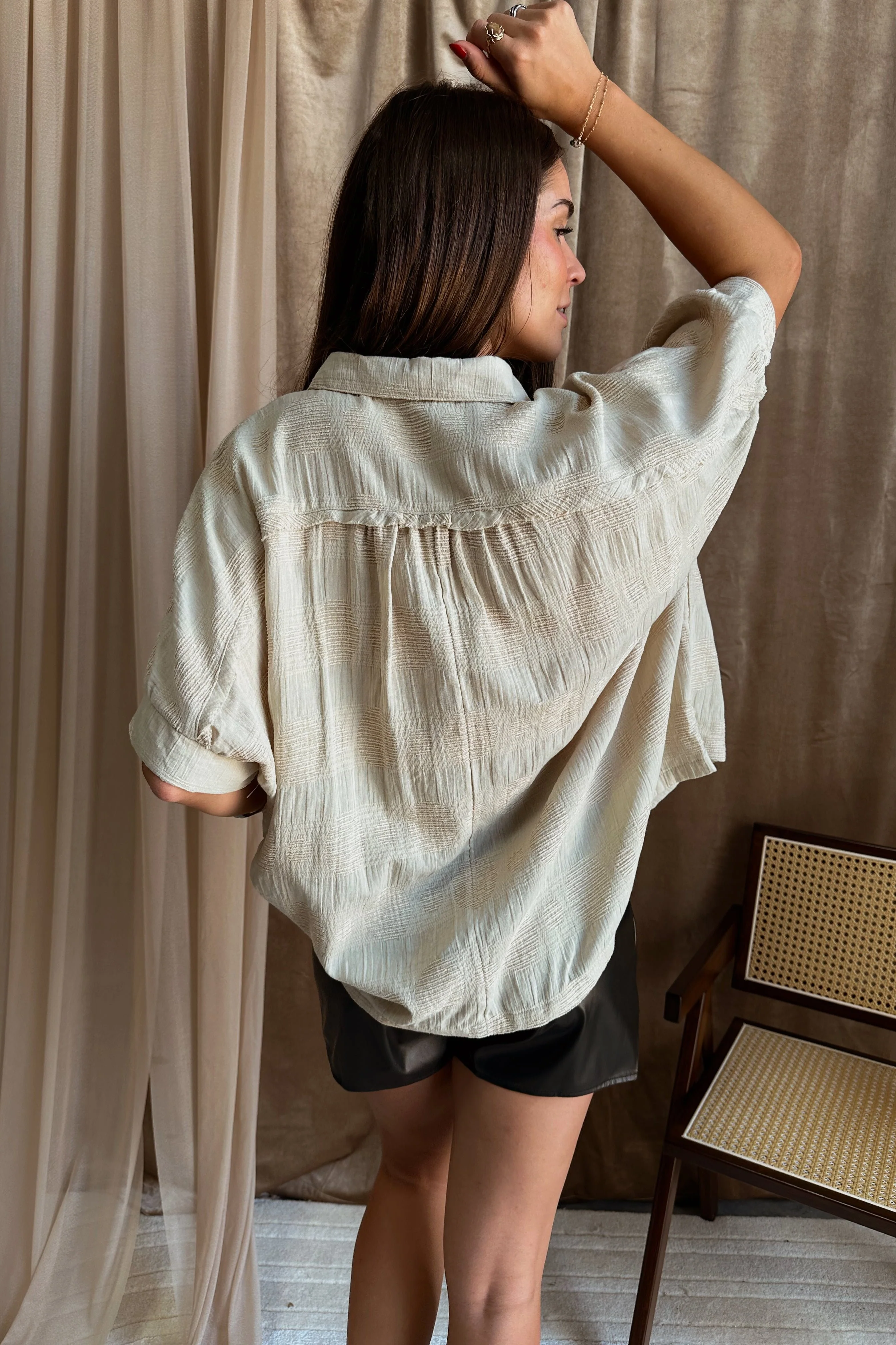 Tessa Oatmeal Button Up Top - Image 5