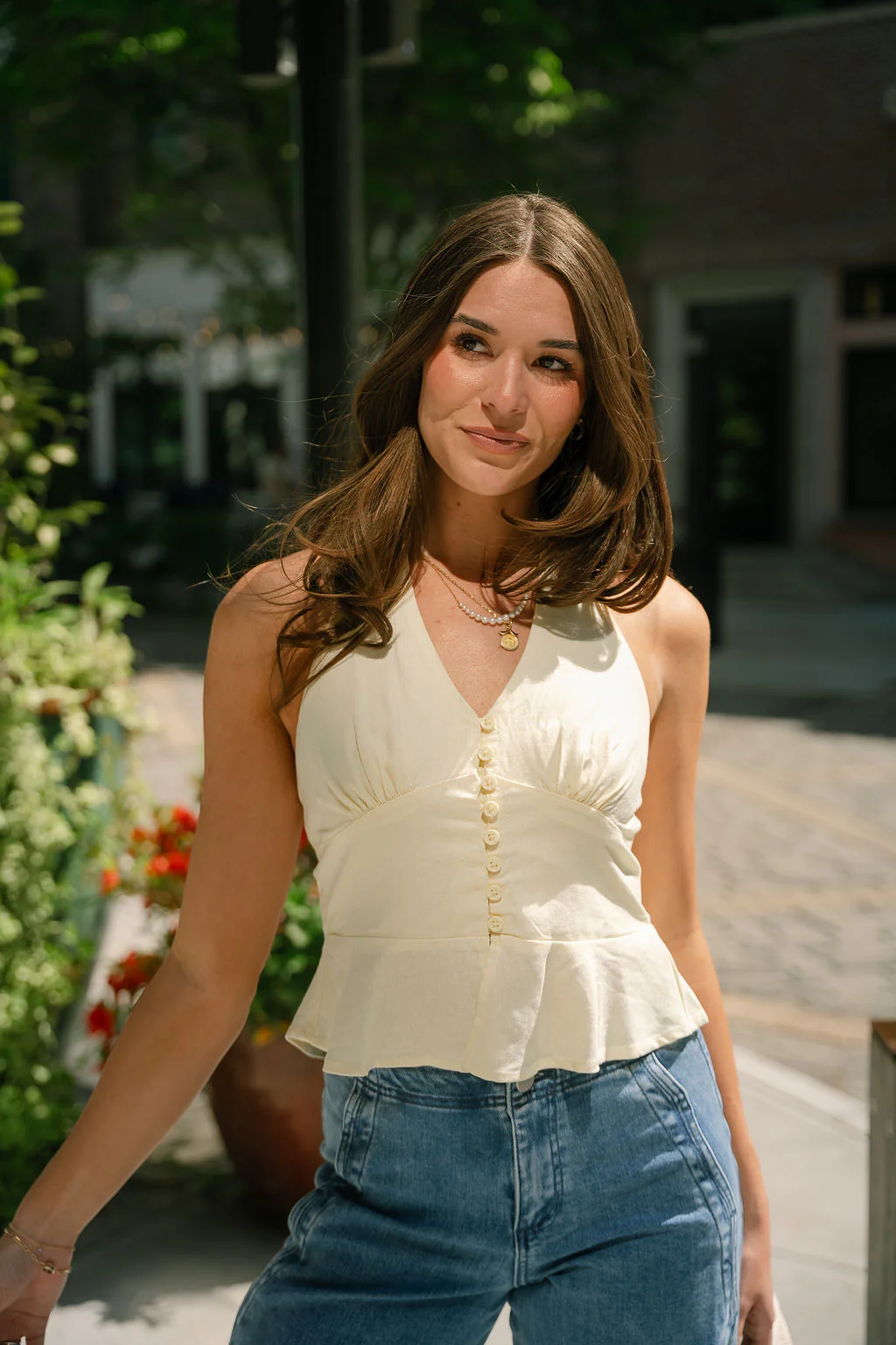 Tessa Pale Yellow Linen Flare Tank - Image 5