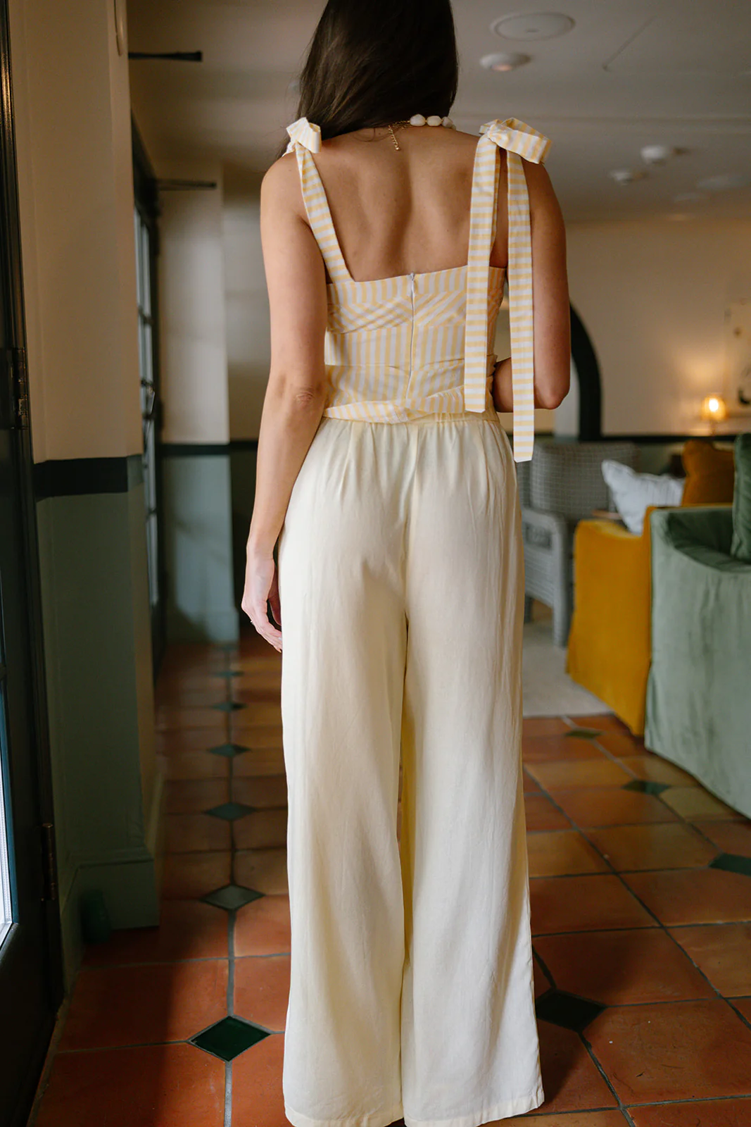 Tessa Pale Yellow Linen Wide Leg Pants - Image 7