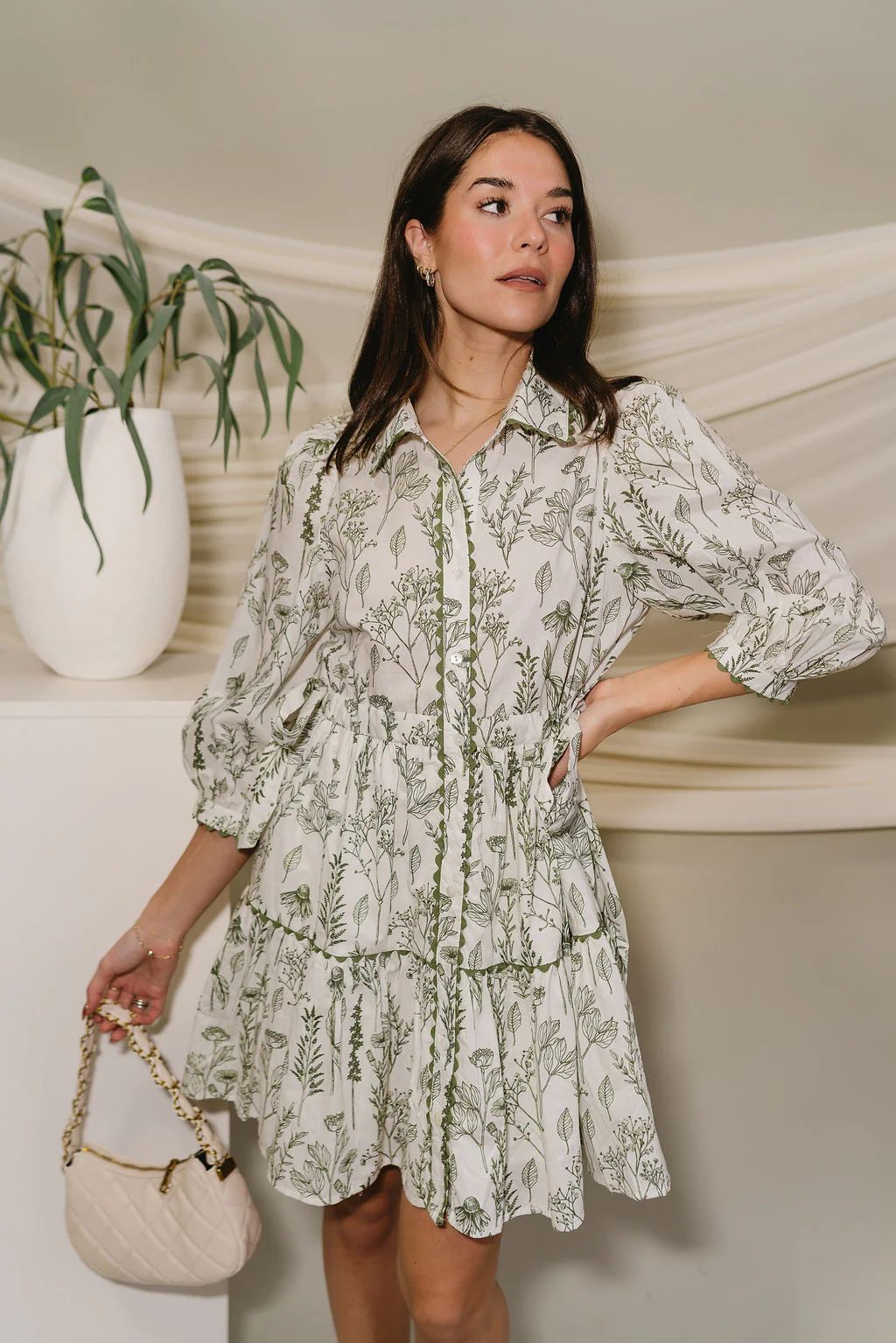 Tessa White & Olive Floral Mini Dress