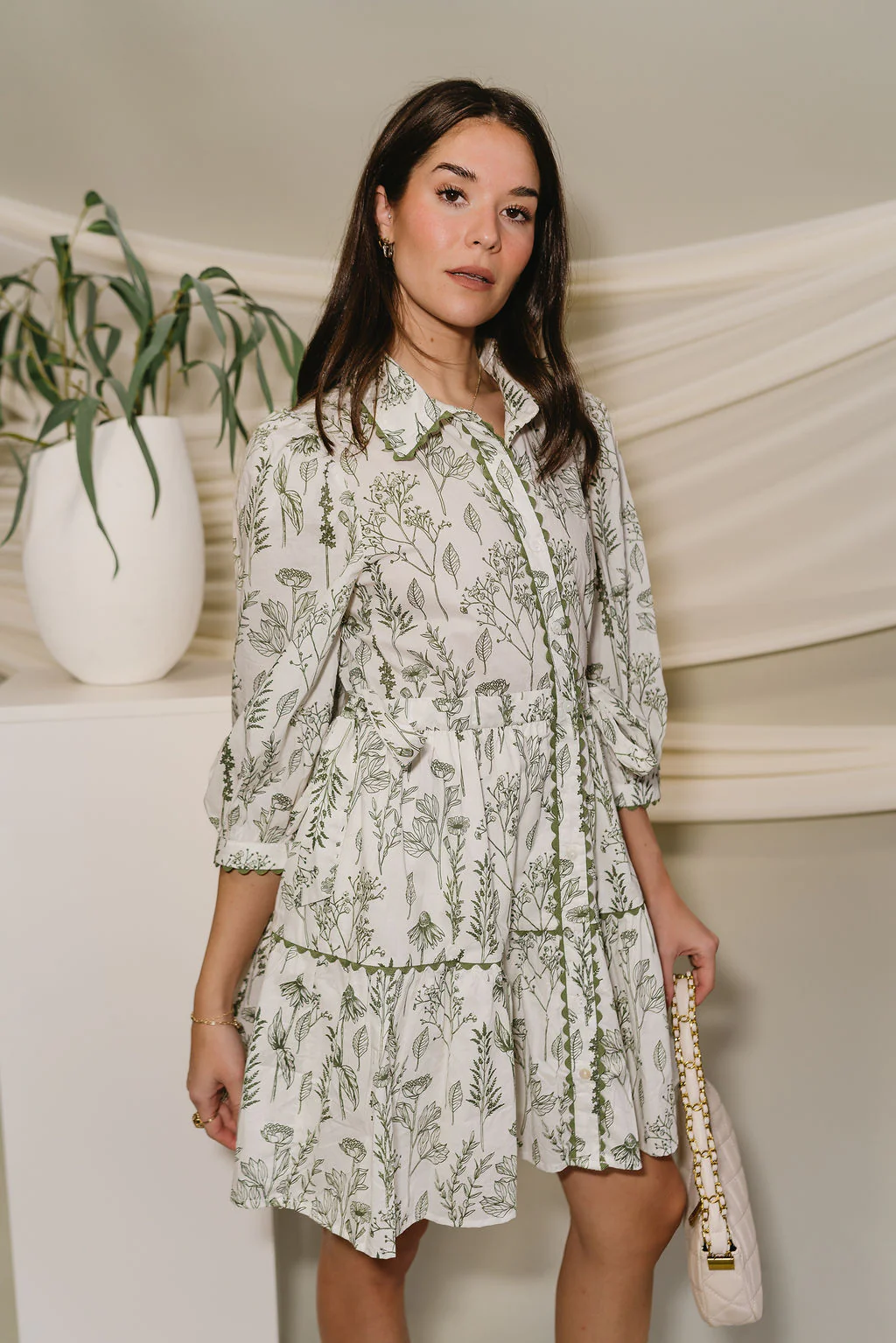 Tessa White & Olive Floral Mini Dress - Image 4