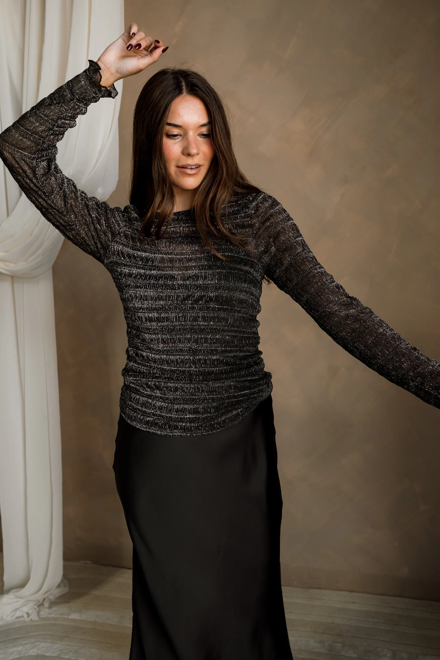Thea Black & Silver Long Sleeve Top - Image 2