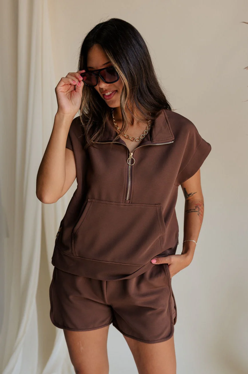 Thea Brown Ribbed Sleeveless Top