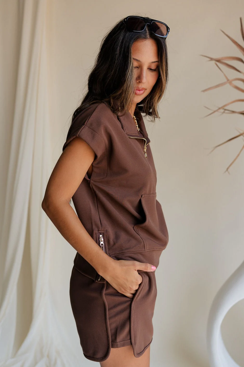 Thea Brown Ribbed Sleeveless Top - Image 4