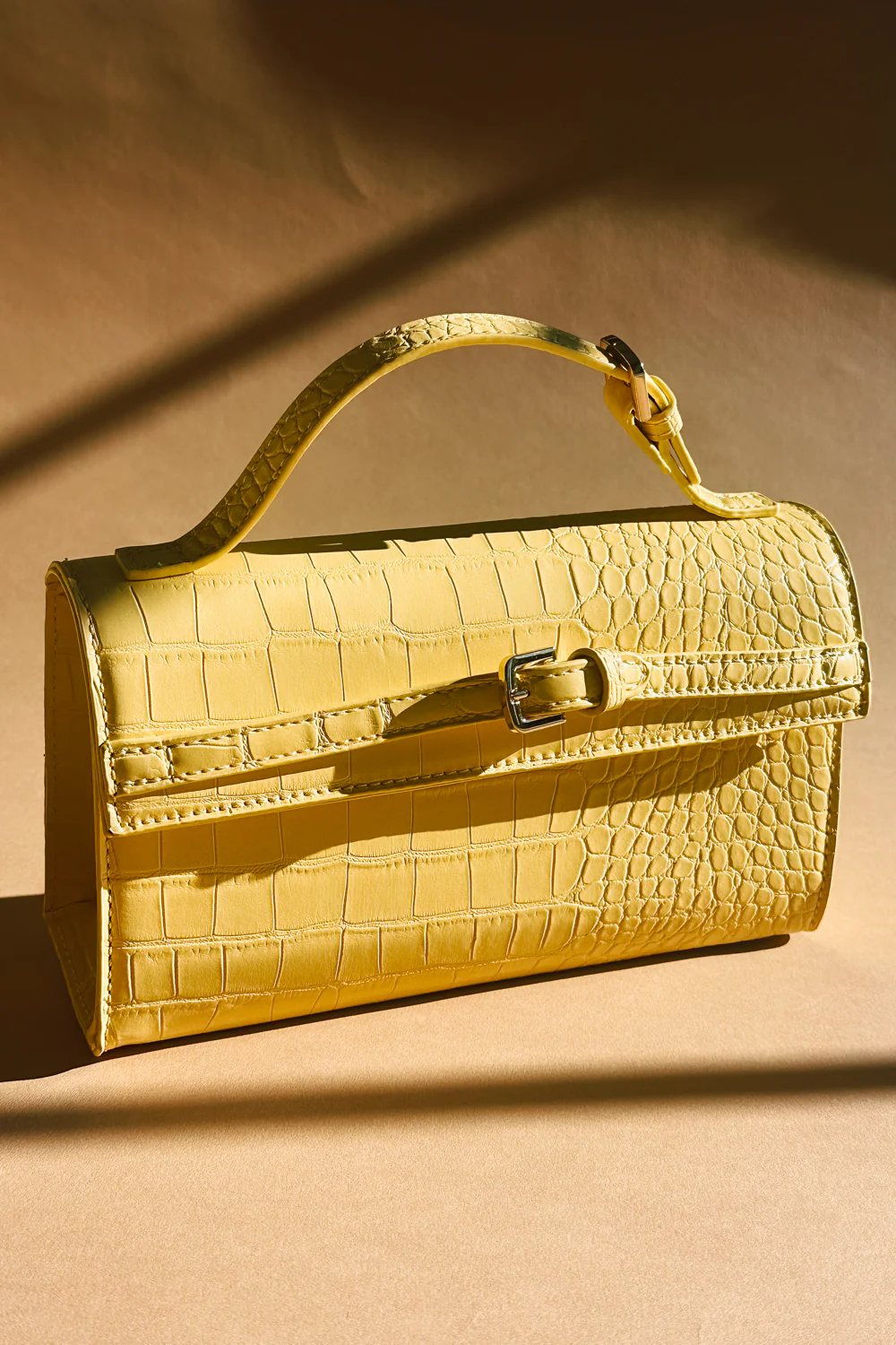 Thea Butter Yellow Faux-Crocodile Purse