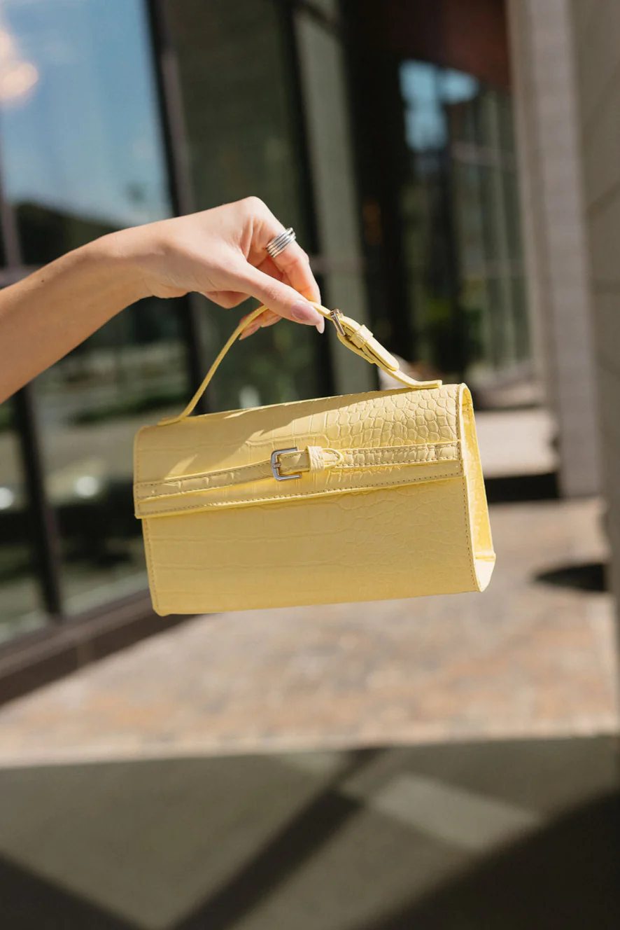 Thea Butter Yellow Faux-Crocodile Purse - Image 6