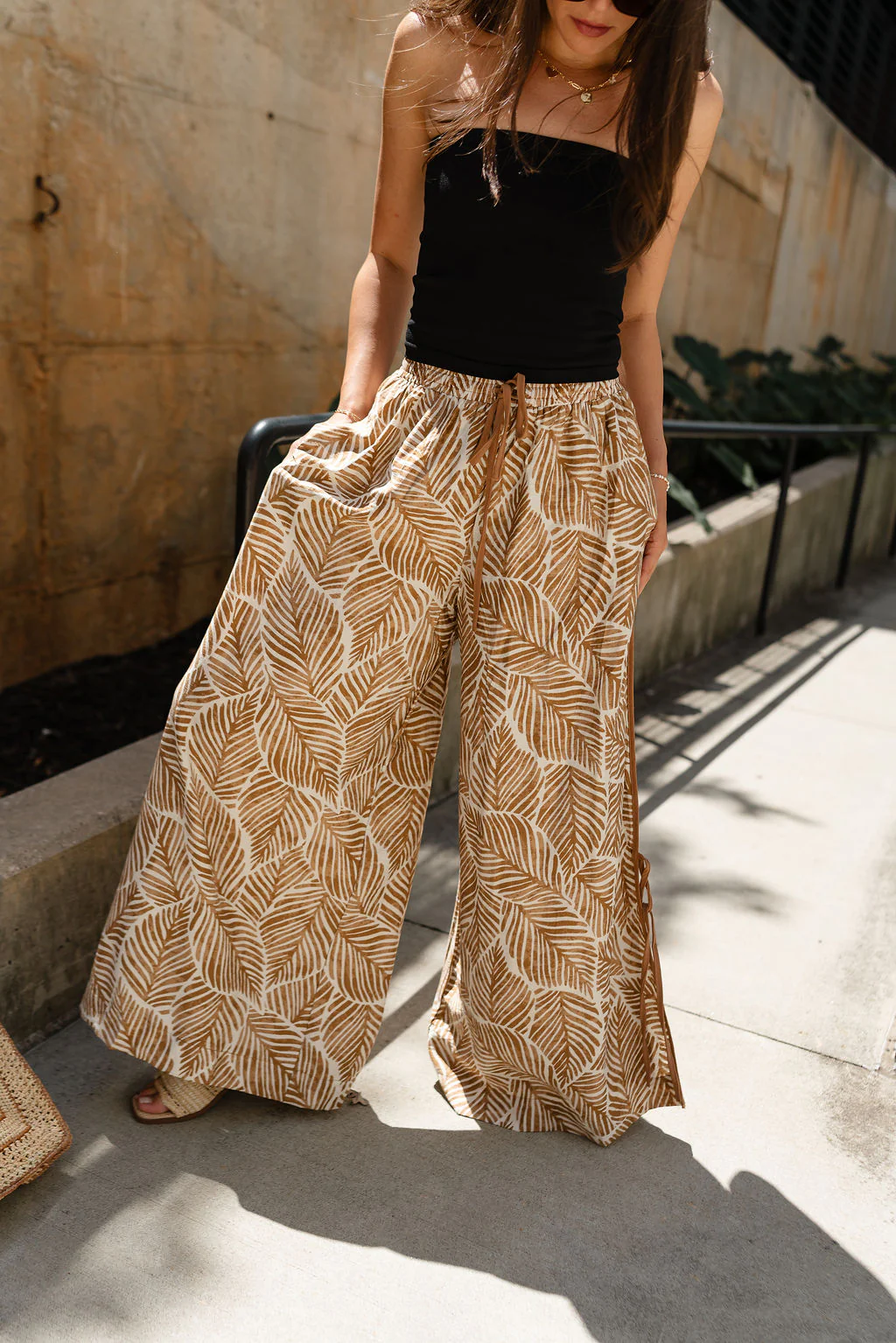 Thea Cream & Mocha Palm Leaf Pants - Image 2