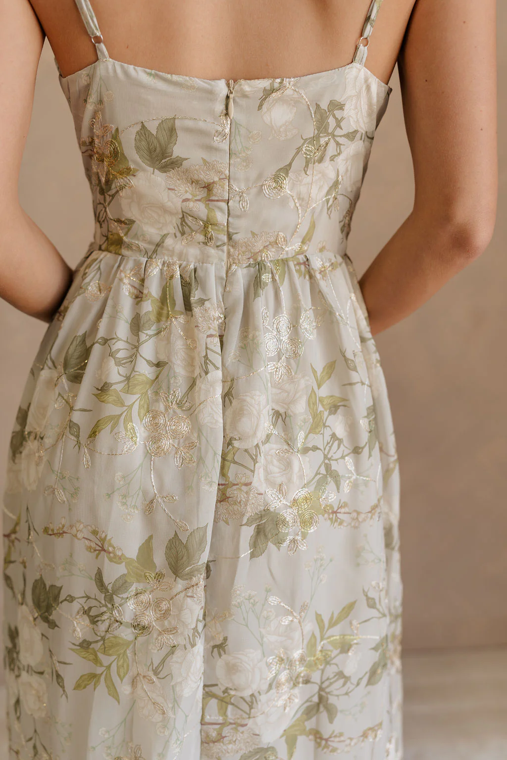 Thea Green & Gold Floral Ruffle Maxi Dress - Image 17