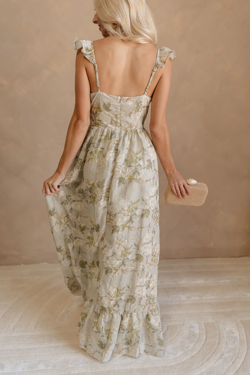 Thea Green & Gold Floral Ruffle Maxi Dress - Image 18