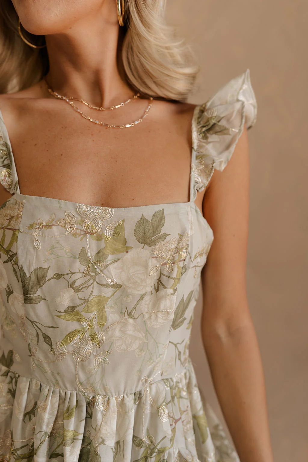 Thea Green & Gold Floral Ruffle Maxi Dress - Image 4