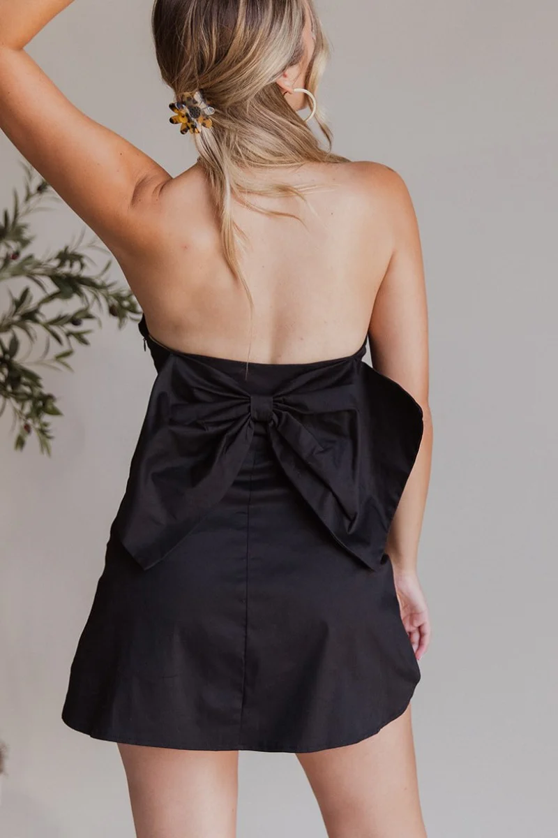 Tied With A Bow Dress in Black - Image 4