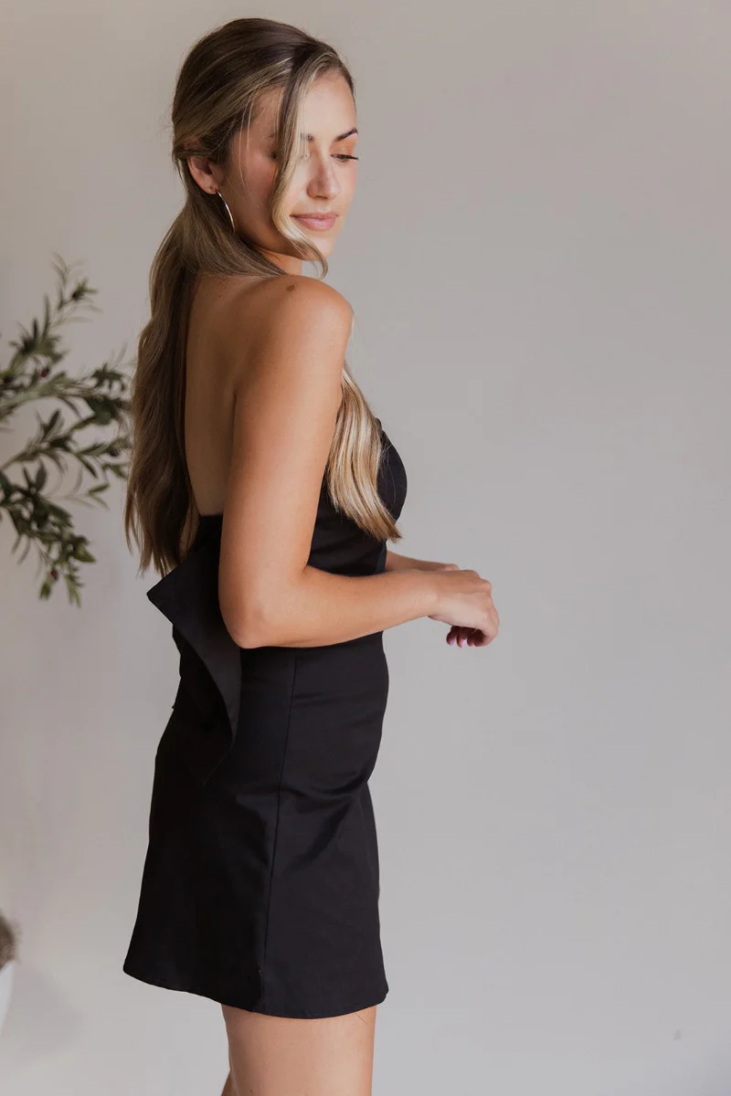 Tied With A Bow Dress in Black - Image 5