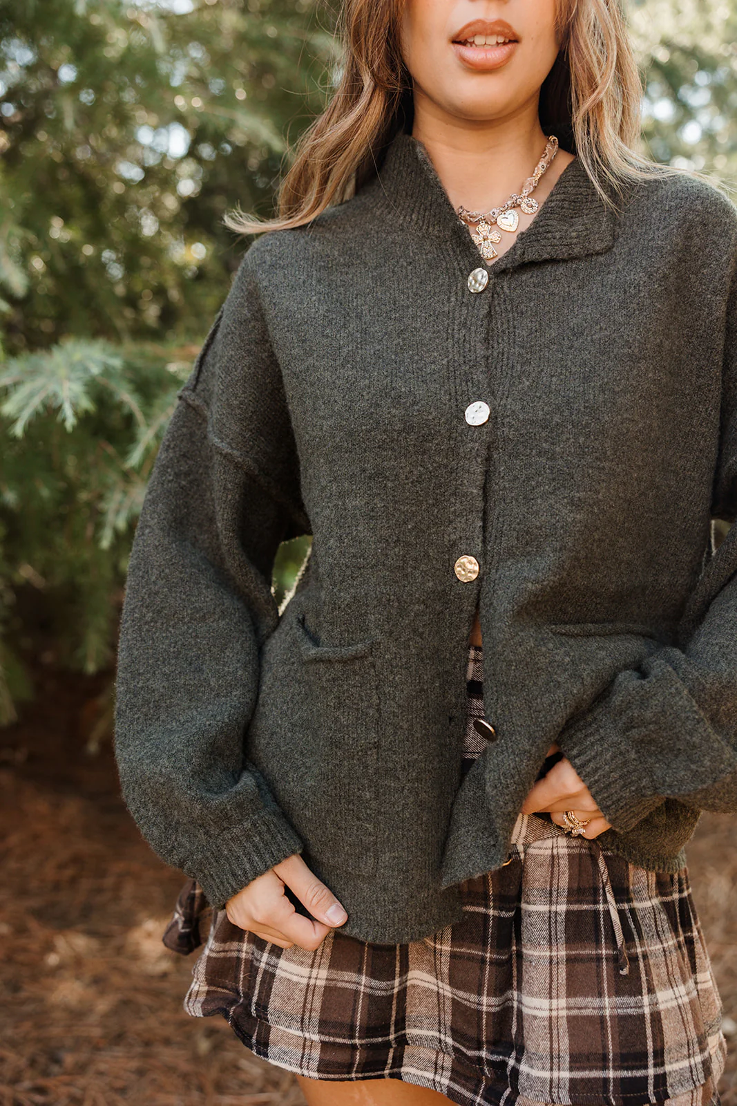 Tiffany Olive & Gold Button Cardigan
