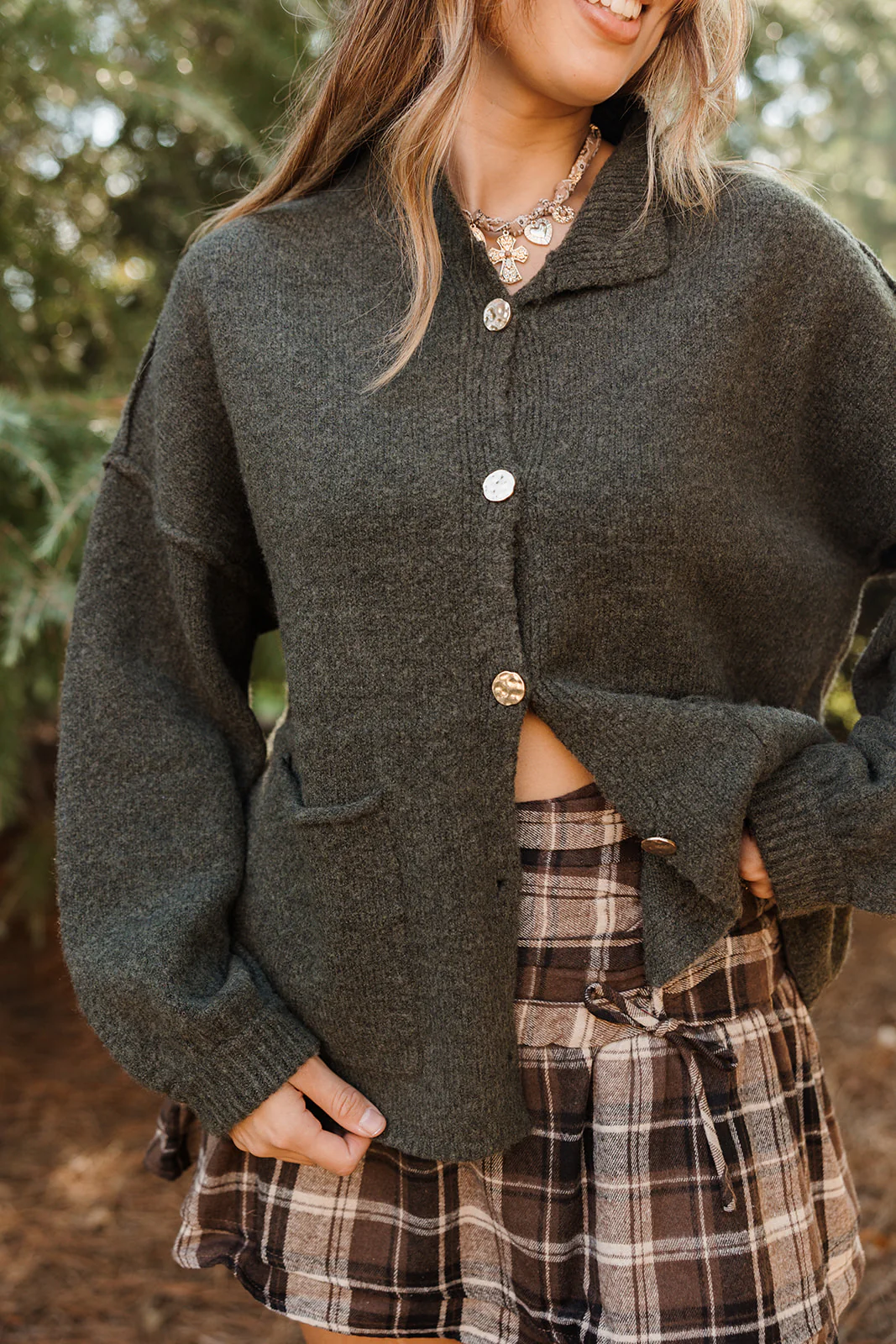 Tiffany Olive & Gold Button Cardigan - Image 2
