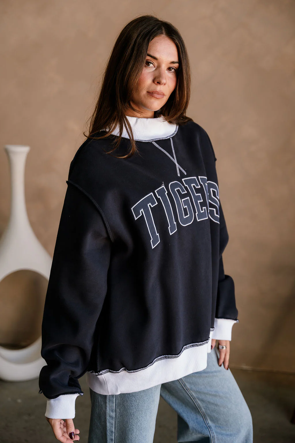 Tigers Navy Blue & White Mock Neck Sweatshirt - Image 3