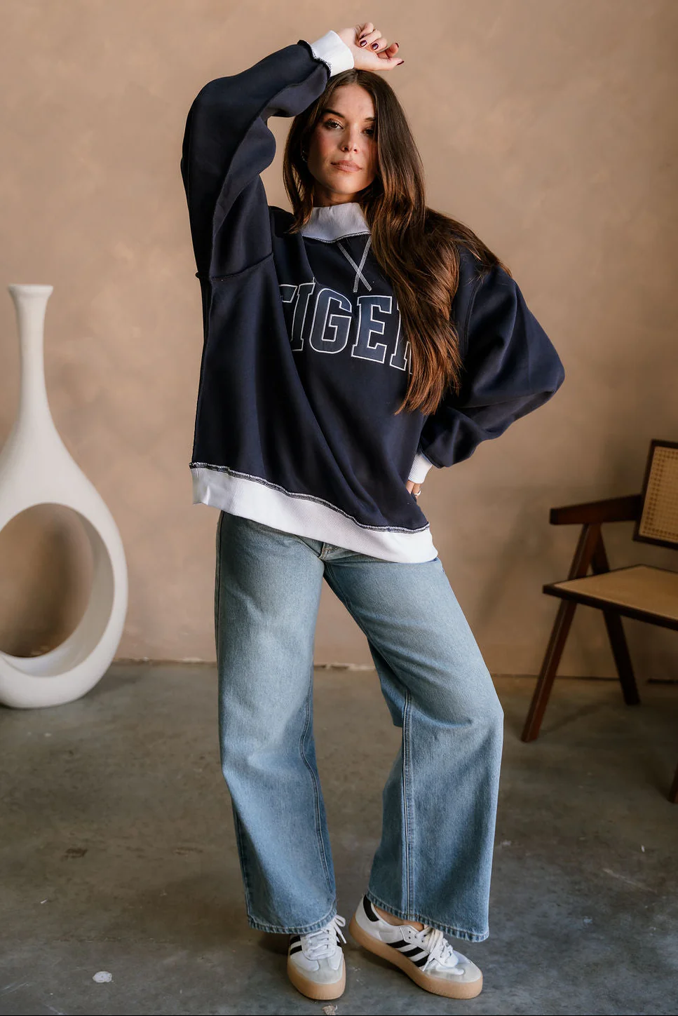 Tigers Navy Blue & White Mock Neck Sweatshirt - Image 5