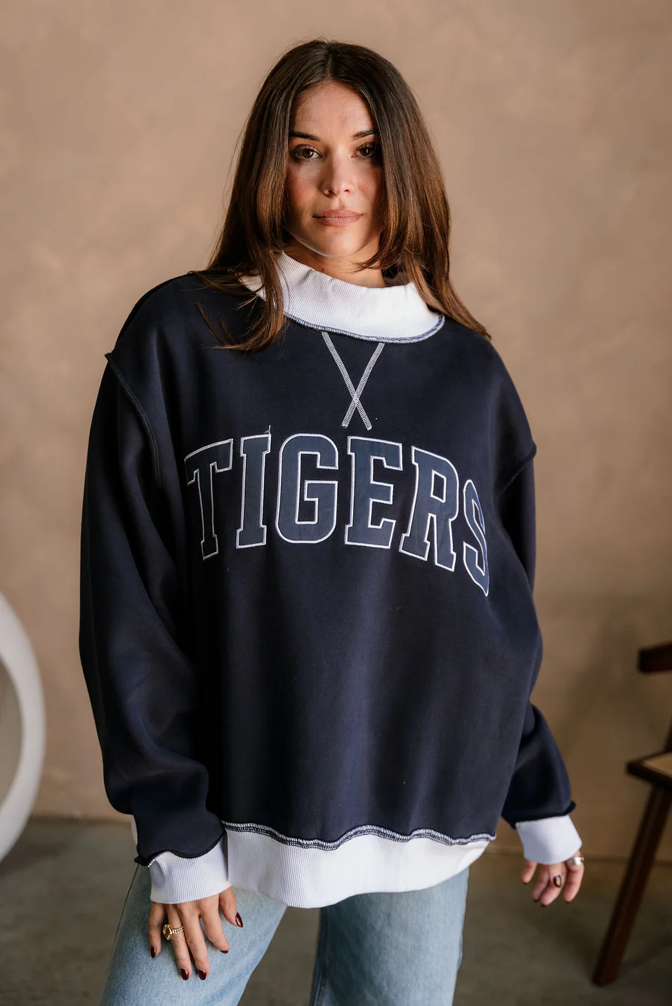 Tigers Navy Blue & White Mock Neck Sweatshirt - Image 7
