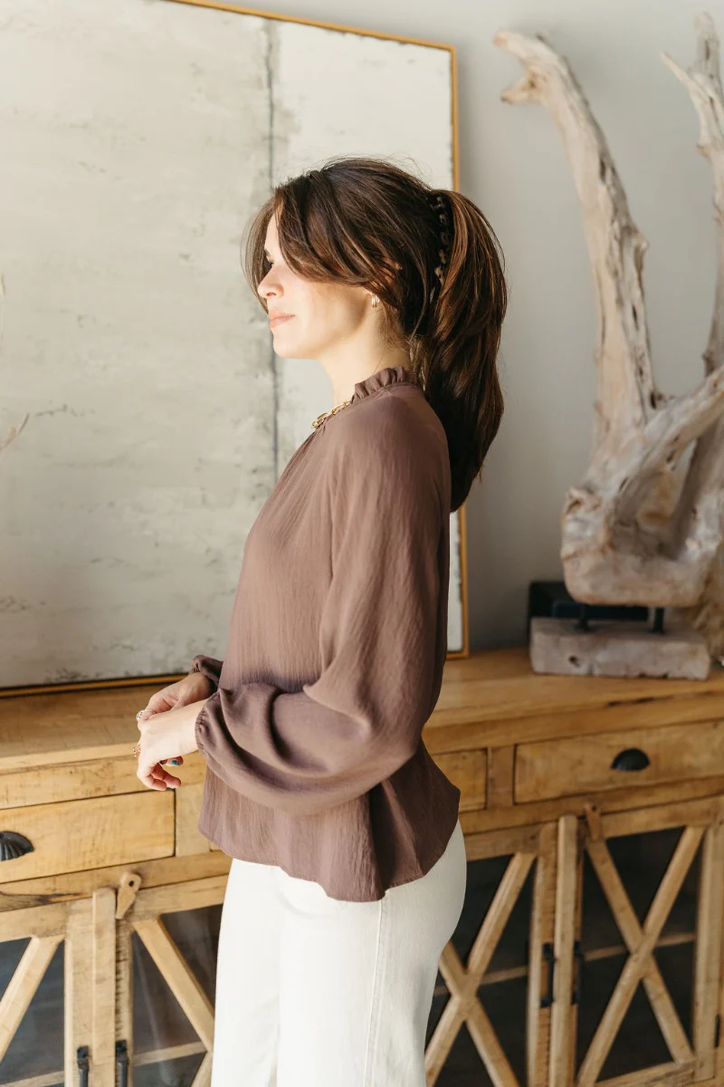 Tillie Brown Ruffle-Trim Long Sleeve Top - Image 4