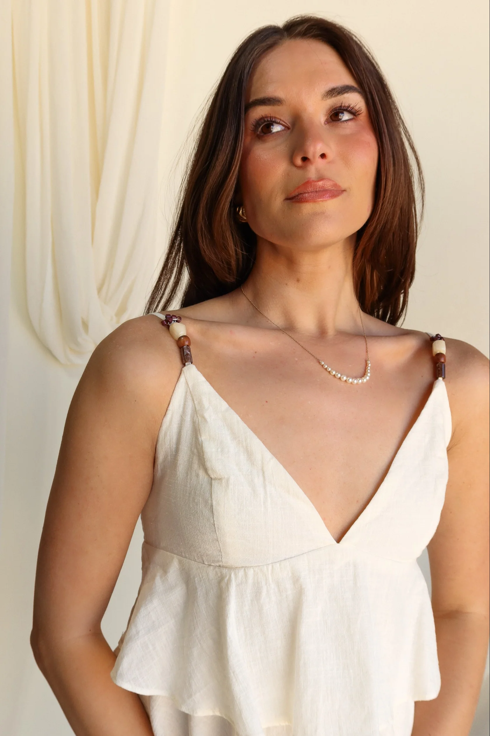 Tillie Cream Tiered Beaded-Strap Dress - Image 3