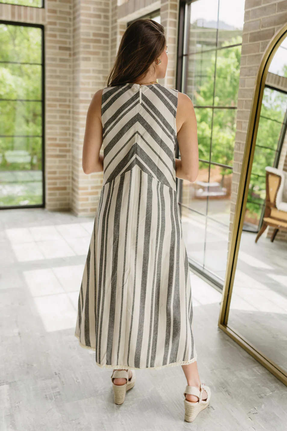 Tinsley Black & Oatmeal Linen Fray Midi Dress - Image 9