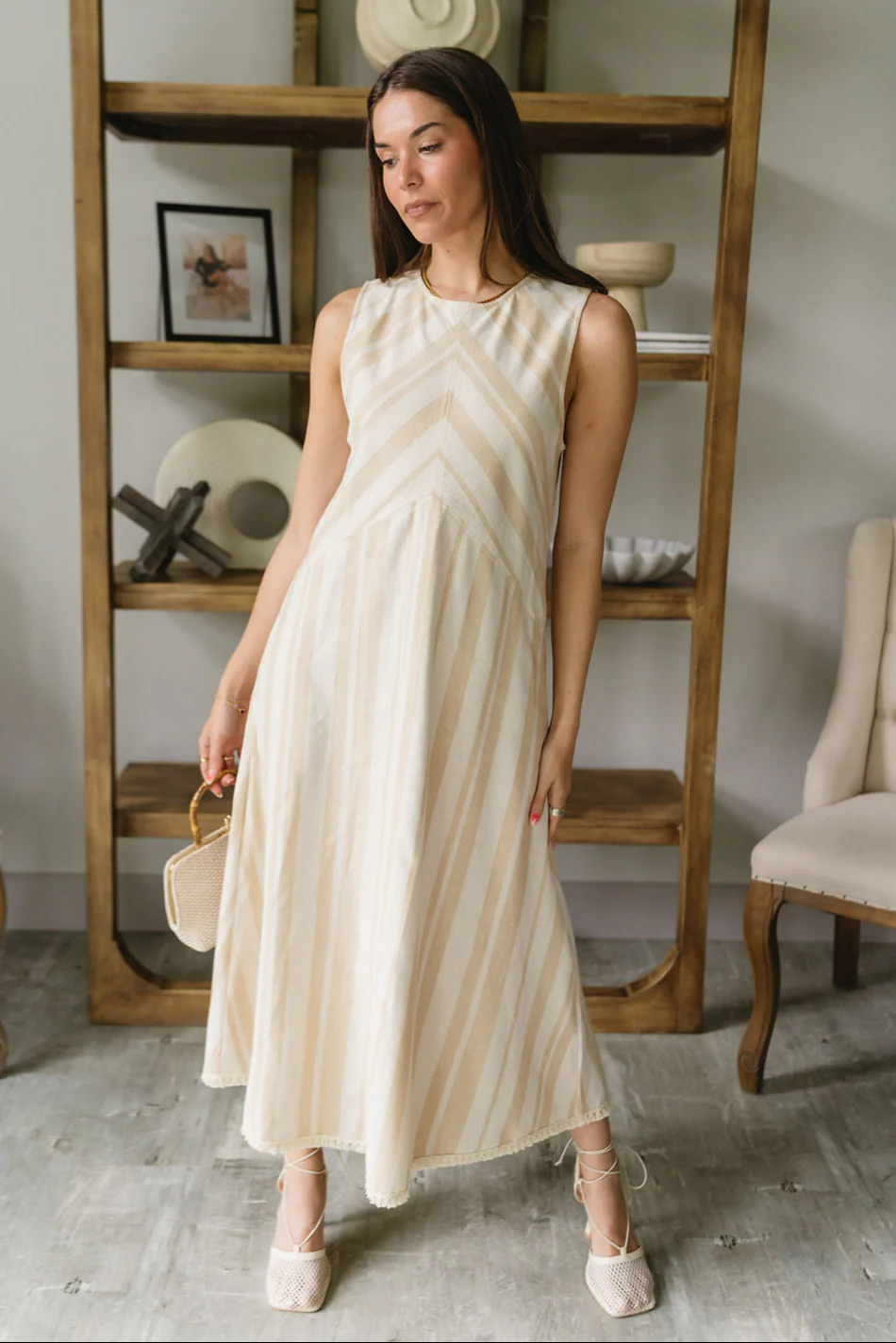 Tinsley Taupe & Oatmeal Linen Fray Midi Dress